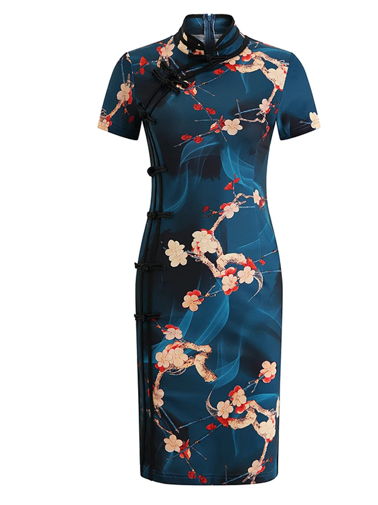 

Retro Elegant Style Wedding Evening Dress Slim Cheongsam Women Chinese Traditional Printed Qipao Club Sexy Bodycon Mini Dress
