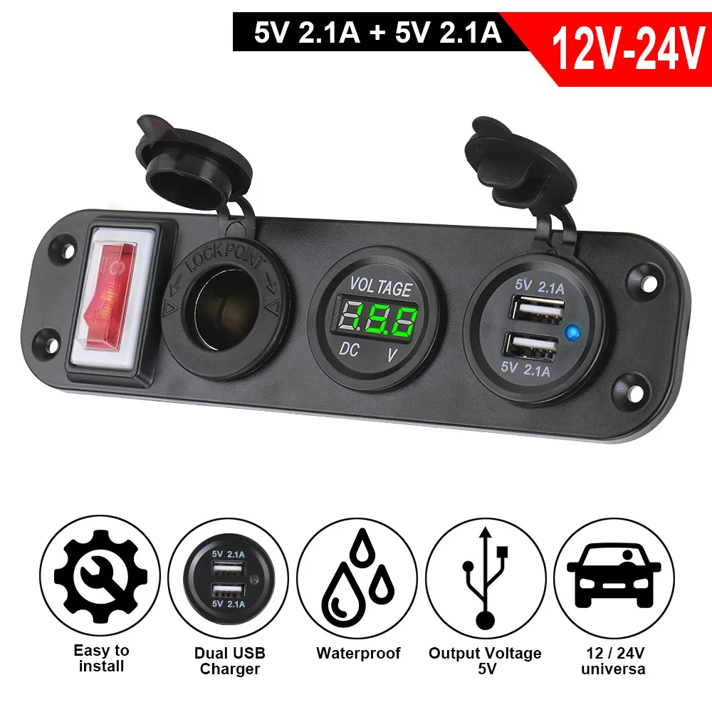 

Двойной USB 5V 2.1A + 2.1A Автомобильная панель переключателя питания розетка автомобильное зарядное устройство