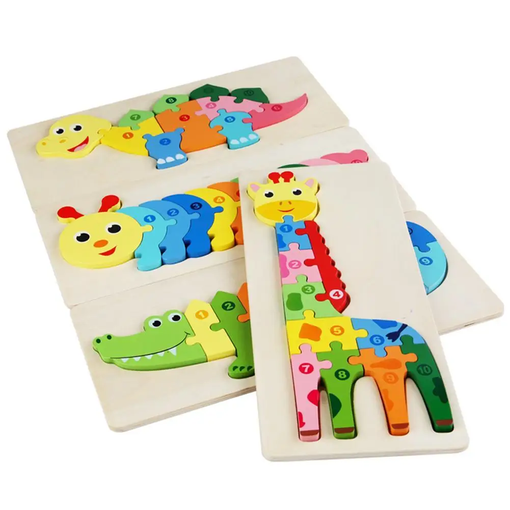 

Creativity Wooden Dinosaur Giraffe Animal Design Number Print Puzzle Block Kids Cognition Educational Toy Puzzle For Children