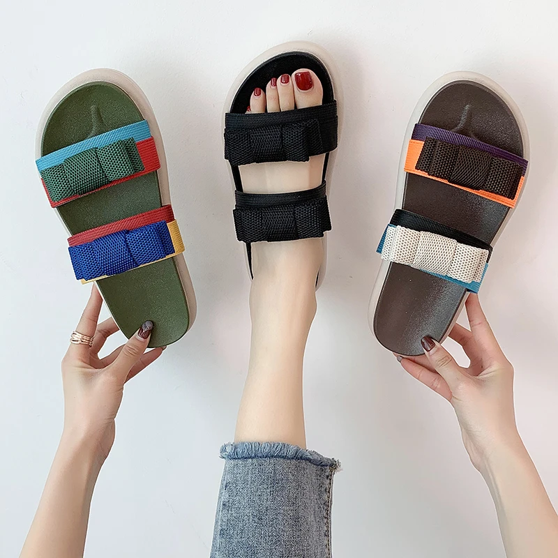 

XIXIYIPIN Fashion Bow Indoor Platform Women Slippers Canvas Flat with Outdoor Beach Slides 2021 Summer Shoes for Woman Flip Flop