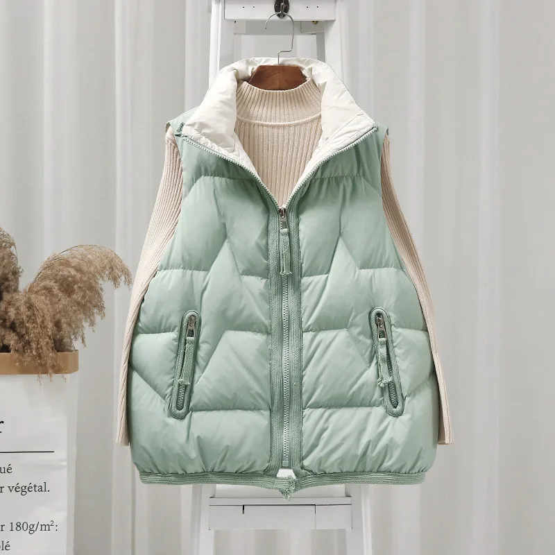 

Women's short white duck down jacket waistcoat Korean style loose lightweight vest waistcoat short vest for fat women winter