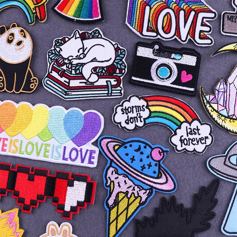 Cartoon Anime Patches On Clothes Cute Animal Mushroom Panda Fire Elf Badge Embroidery Patch DIY Iron For | Дом и сад