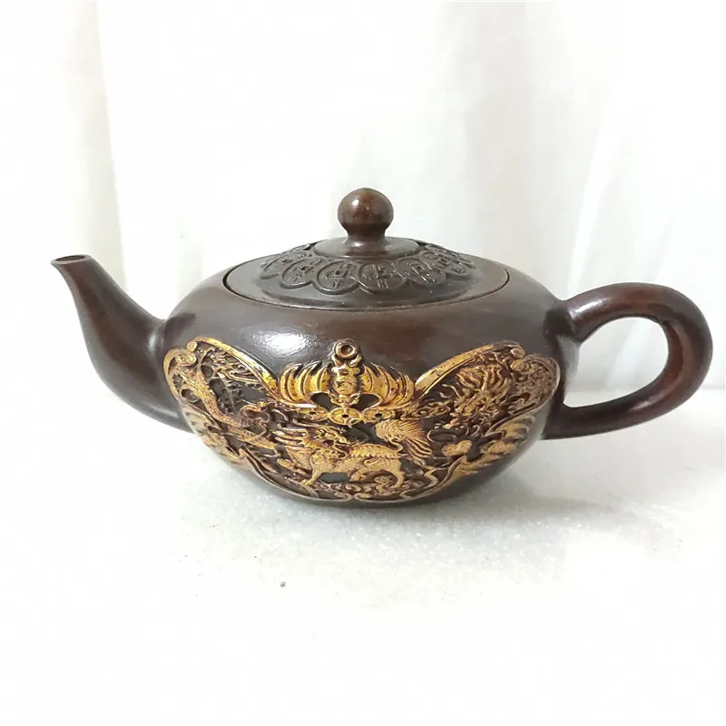 

Китайский Бронзовый позолоченный Дракон Феникс Кайлин горшок