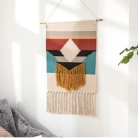 nordic hand knitted tassel tapestry art wall hanging cloth carpet handmade geometric cotton bohemian home room decoration