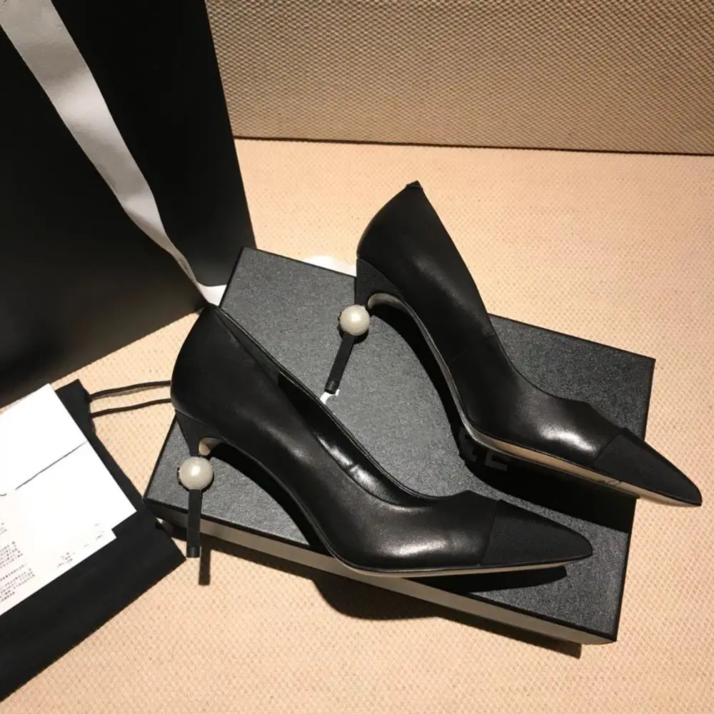 

Pearl heel pointed high heels women 2020 new autumn color matching stiletto pumps