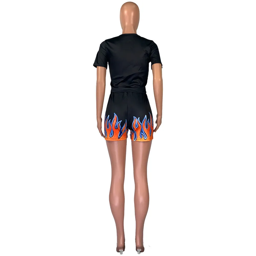 

2021 spring new casual letter print sport two piece fashion slim fit o-neck short sleeve T-shirt and shorts women's suit