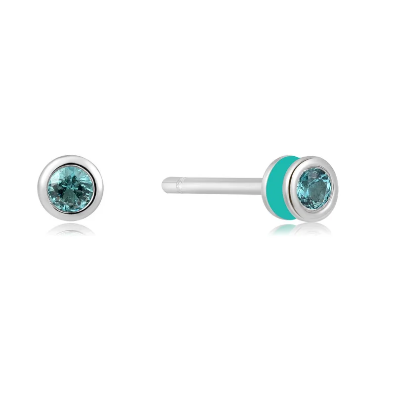 

MANI E PIEDI Teal Enamel Silver Stud Earrings With Cubic Zirconia Stone For Women Luxury Quality 2021 New Trend Christmas Gift