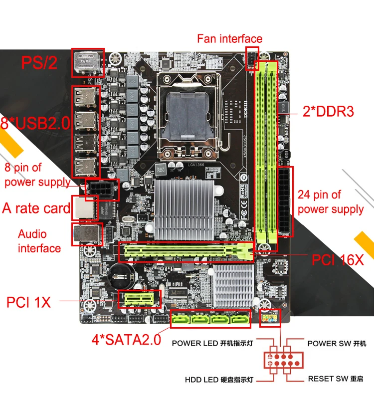 X58 материнская плата lga 1366 слот PCI-E16X поддерживает память ECC Reg и процессор xeon e5 sata2 usb2.0 2ddr3 тестирование в целости