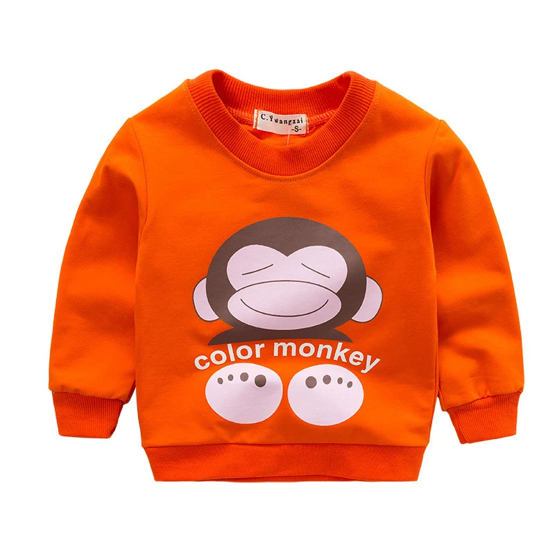orange monkey Новинка года; сезон весна-осень; свитера для маленьких девочек; детские толстовки с капюшоном; хлопковый свитер с длинными рукавами и рисунком животных; детская футболка; одежда - Цвет: orange monkey