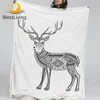 BlessLiving Deer Fleece Throw Blanket Geometric Aztec Elk Black and White Decorative Sherpa Blanket for Home Couch Outdor 1