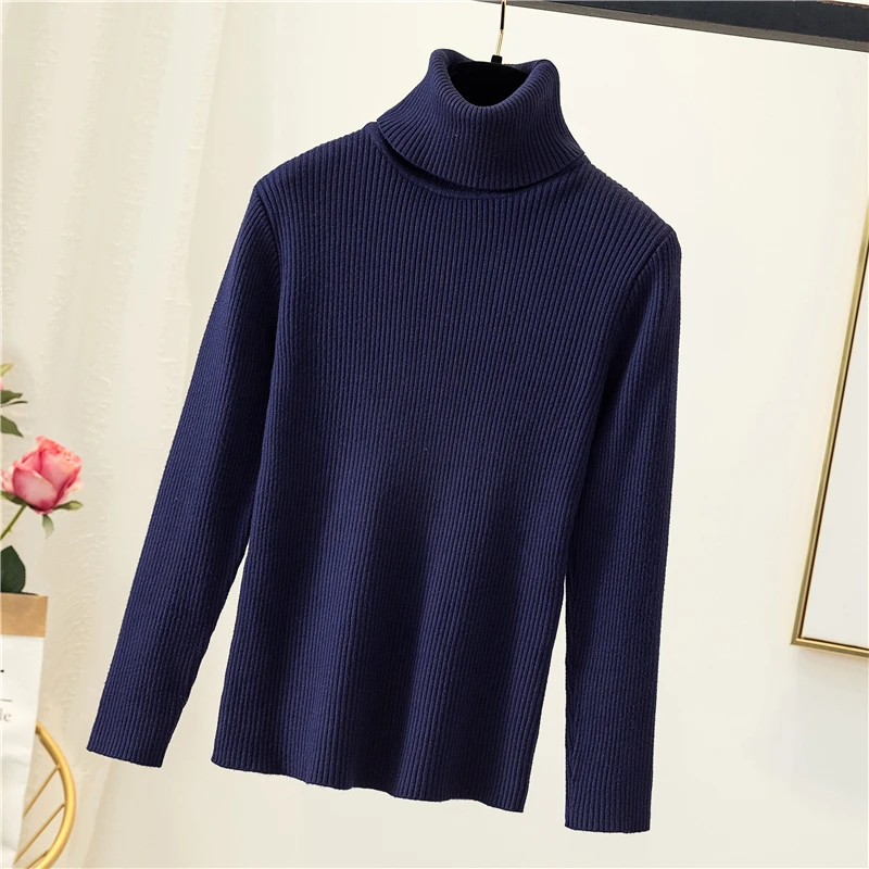 Korobov Women Winter Basic Long Sleeve Sweaters Korean Solid Turtleneck Knit Stretch Thin Pullovers Sueter Mujer 79343 | Женская одежда