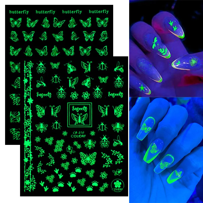 

(Buy In Bulk Pay One Shipping Fee ONLY) 1 Piece Flower Leaf Butterfly Self-adhesive Glowing Nail Art Sticker Nail Decorations