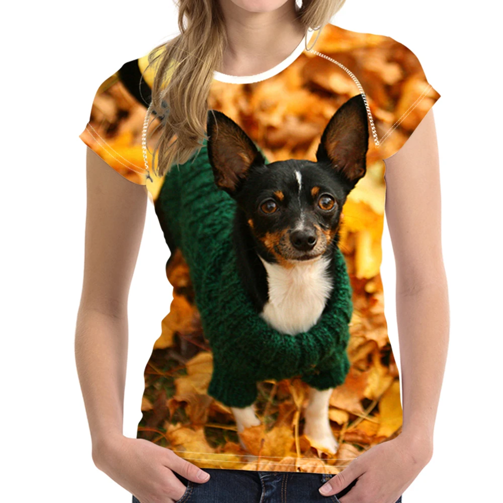 

NOISYDESIGNS Chihuahua Women T Shirt Summer Woman Tops Female Shirts For Girls Short Sleeved Tees T-Shirts Pomeranian Tees