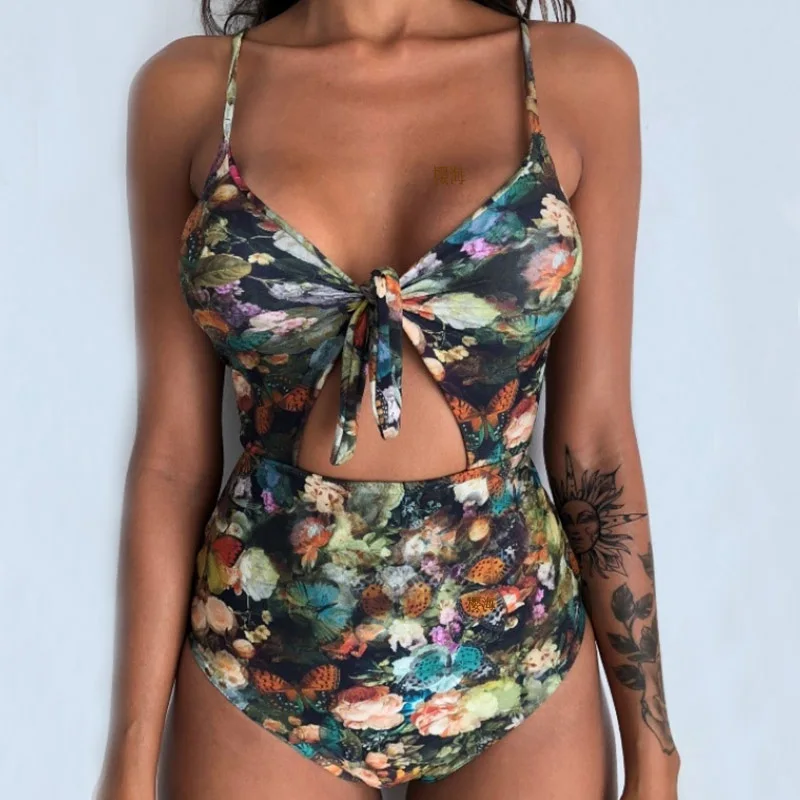 Женский купальник 2020 сдельный Цветочный для женщин большой лист пляжный