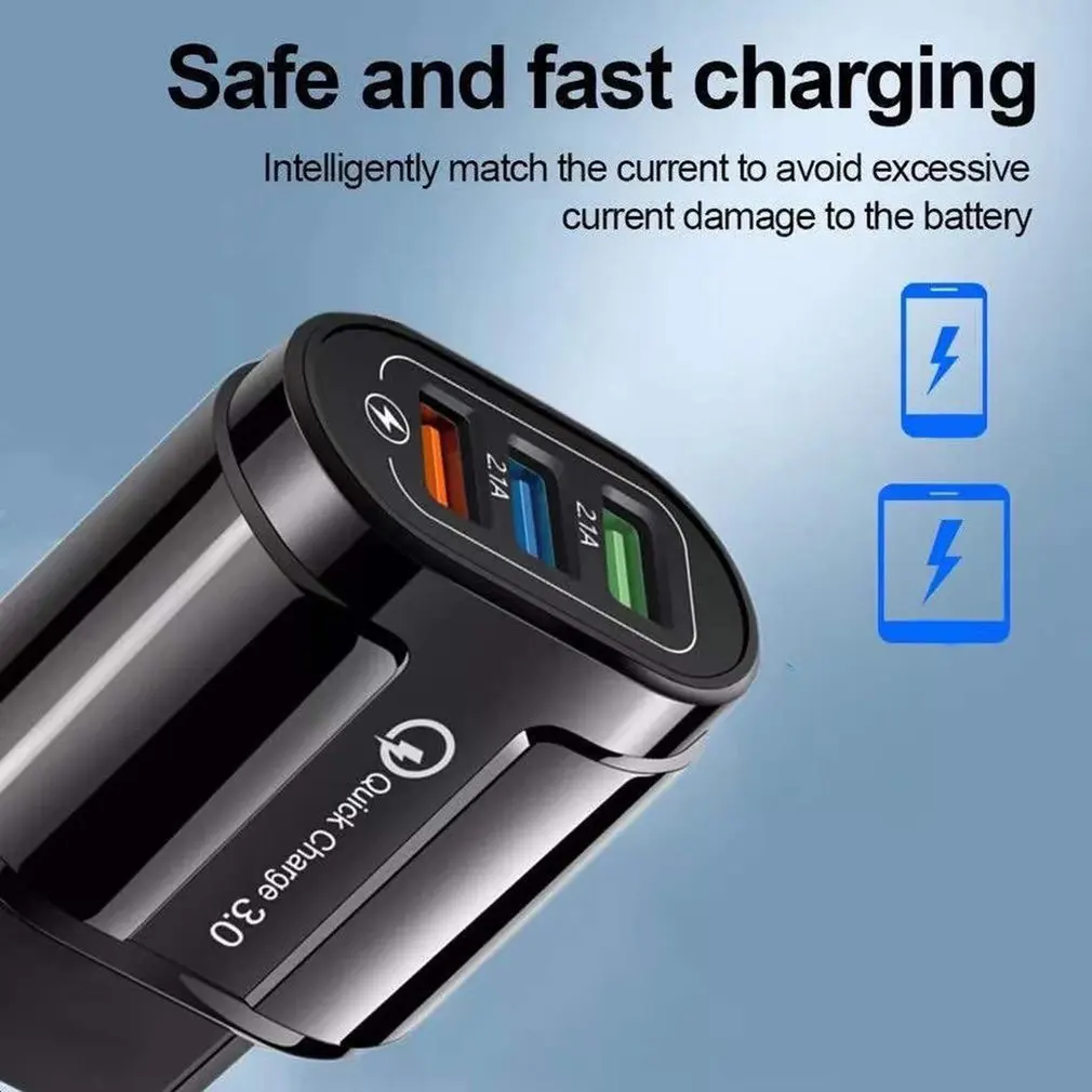 

3 USB 18W Fast Charging Mobile Phone Charging Head Universal Wall Mobile Phone Tablet Charger Flame Retardant