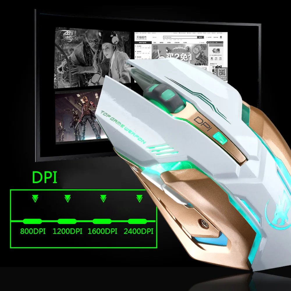 

Hxroolrp 2.4G 6 Botton USB Wireless Mouse Rechargeable Silent LED Backlit Optical Ergonomic Gaming Mouse Mice A30