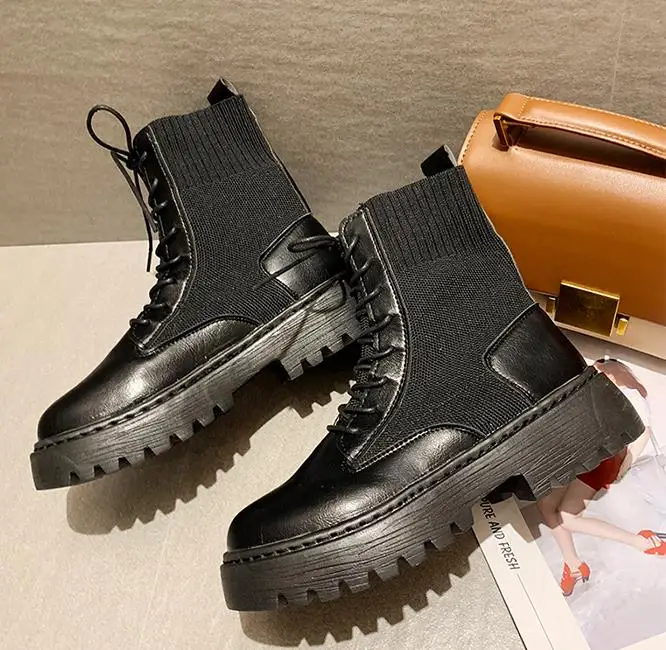 

Ankle Boots for Women 2020 Autumn Motorcycle Boots Thick Heel PlatfoAnkle Brm Shoes Woman Slip on Round Toe Fashion Boots