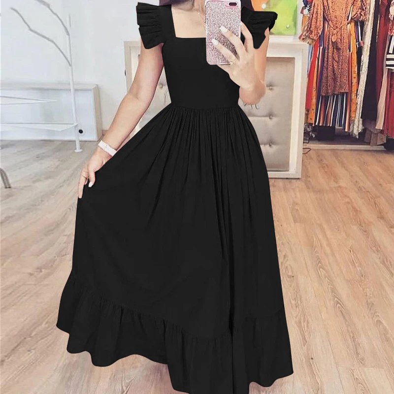 Женский Длинный Сарафан с коротким рукавом желтое платье большого размера