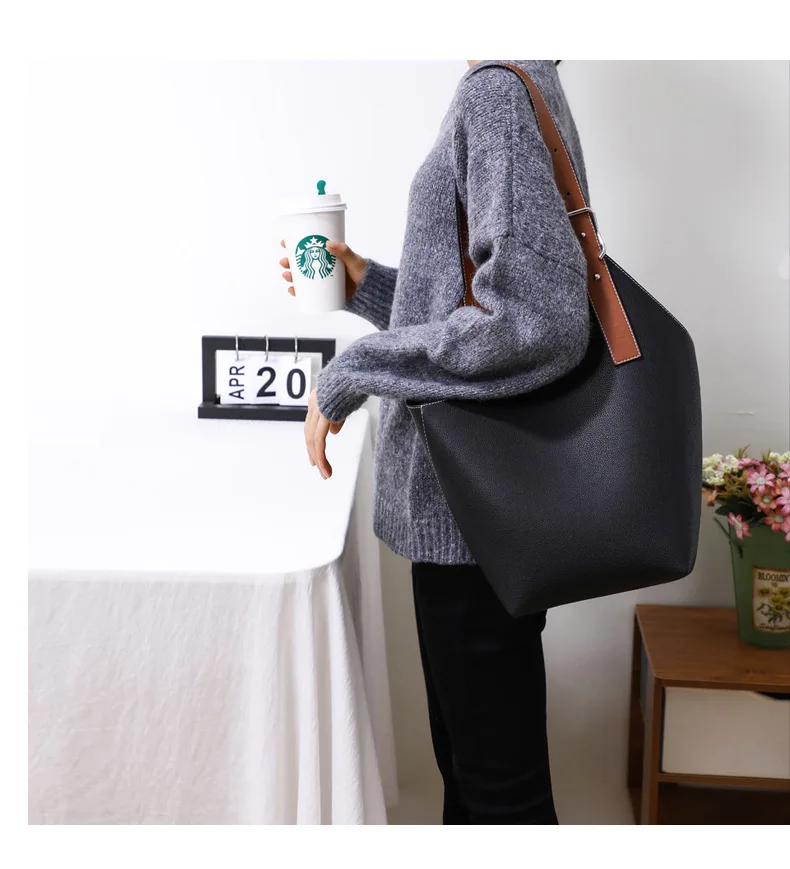 

New Bucket Shoulder Bag Luxury Brand Cow Leather Handbag Women Fashion Tote Bags Female High Quality Large Capacity Summer Bags