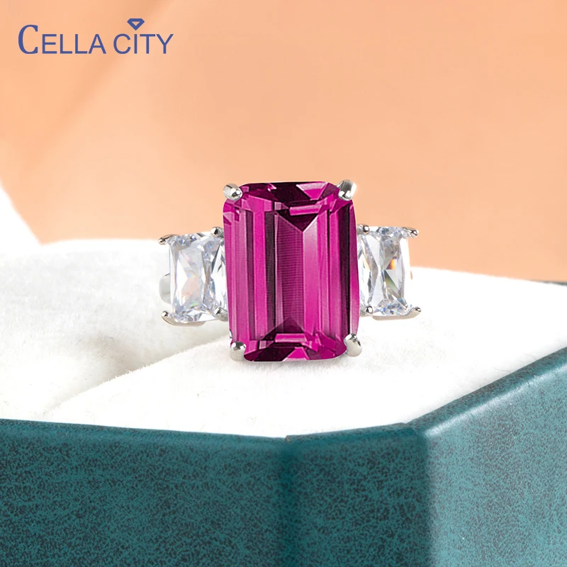 Cellacity-Anillos clásicos de plata 925 para mujer, con forma rectangular, gemas, color oro rosa, regalo de fiesta de boda, talla 6-10