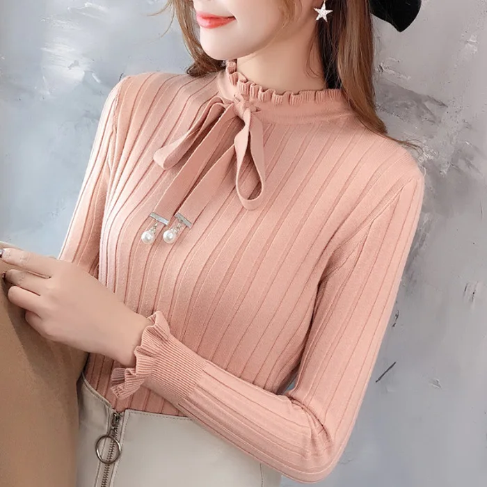Women Slim Knitted Sweater 2019 Autumn Winter Female Petal Sleeve Knitwear Korean Style Casual Knit Pullover | Женская одежда