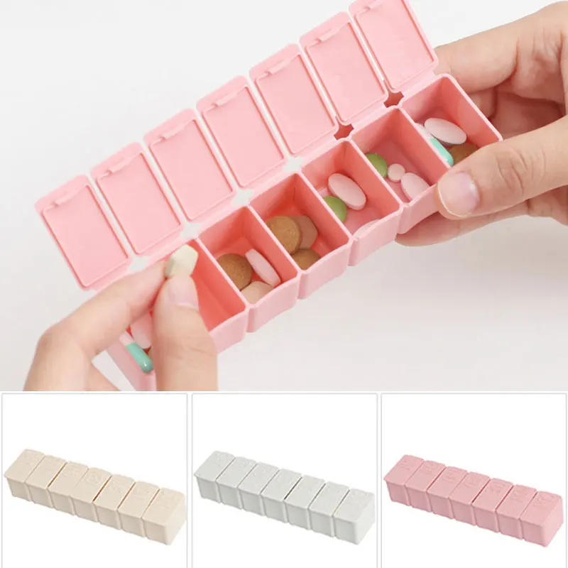 

1PC Medicine Organiser Solid Color Simple All-match Pill Box Dispenser Storage 7 Days Weekly Portable Simple Tablet Case