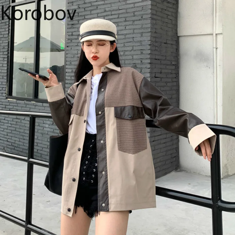 Коробов Harajuku хит Цвет куртка для женщин в стиле пэчворк клетку с длинным рукавом