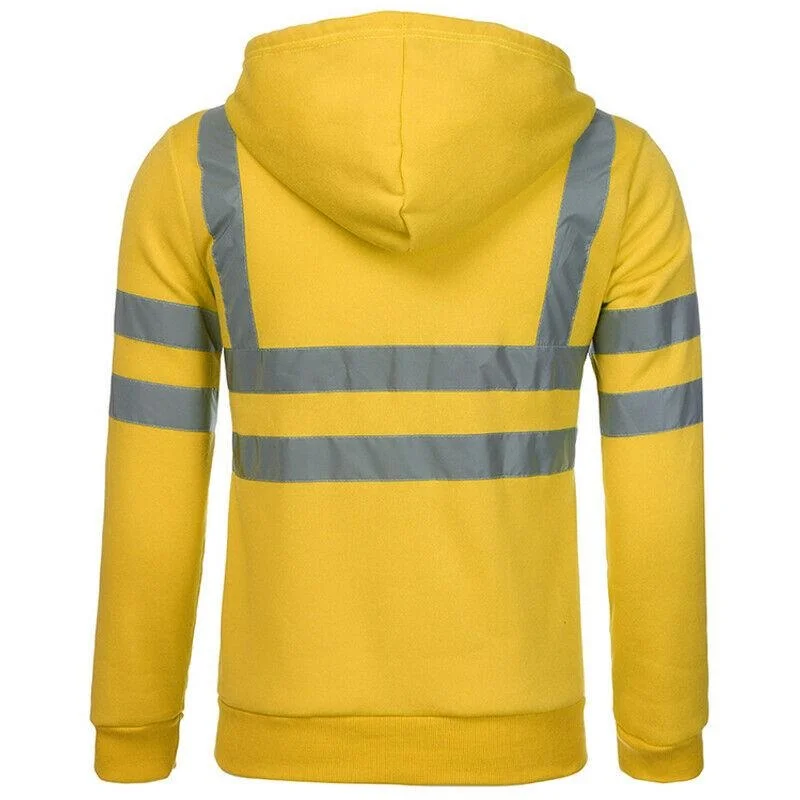 

UK Mens Visibility Hooded Sweatshirt Jumper Tops Railway Work Jacket Outwear New