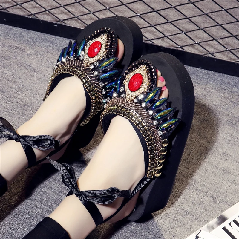 

Glitter Slides House Slippers Platform Women Luxury Shoes Rubber Flip Flops Heeled Mules Med Shale Female Beach On A Wedge Jelly