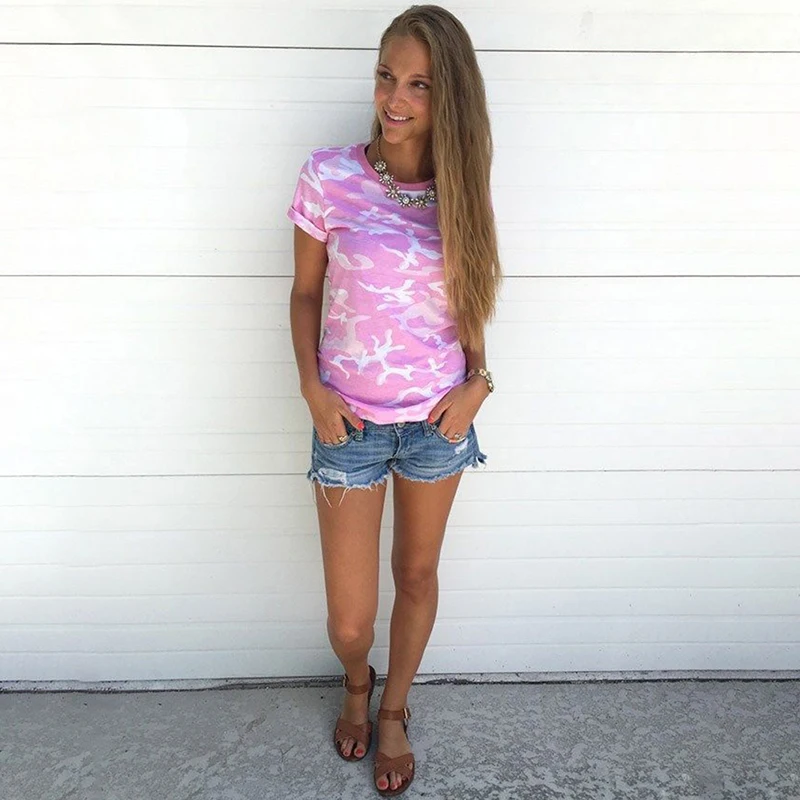 

Camouflage Blouse Women Female Printed Tops Short Sleeves Women T blouse Military Uniform Casual Top Tees