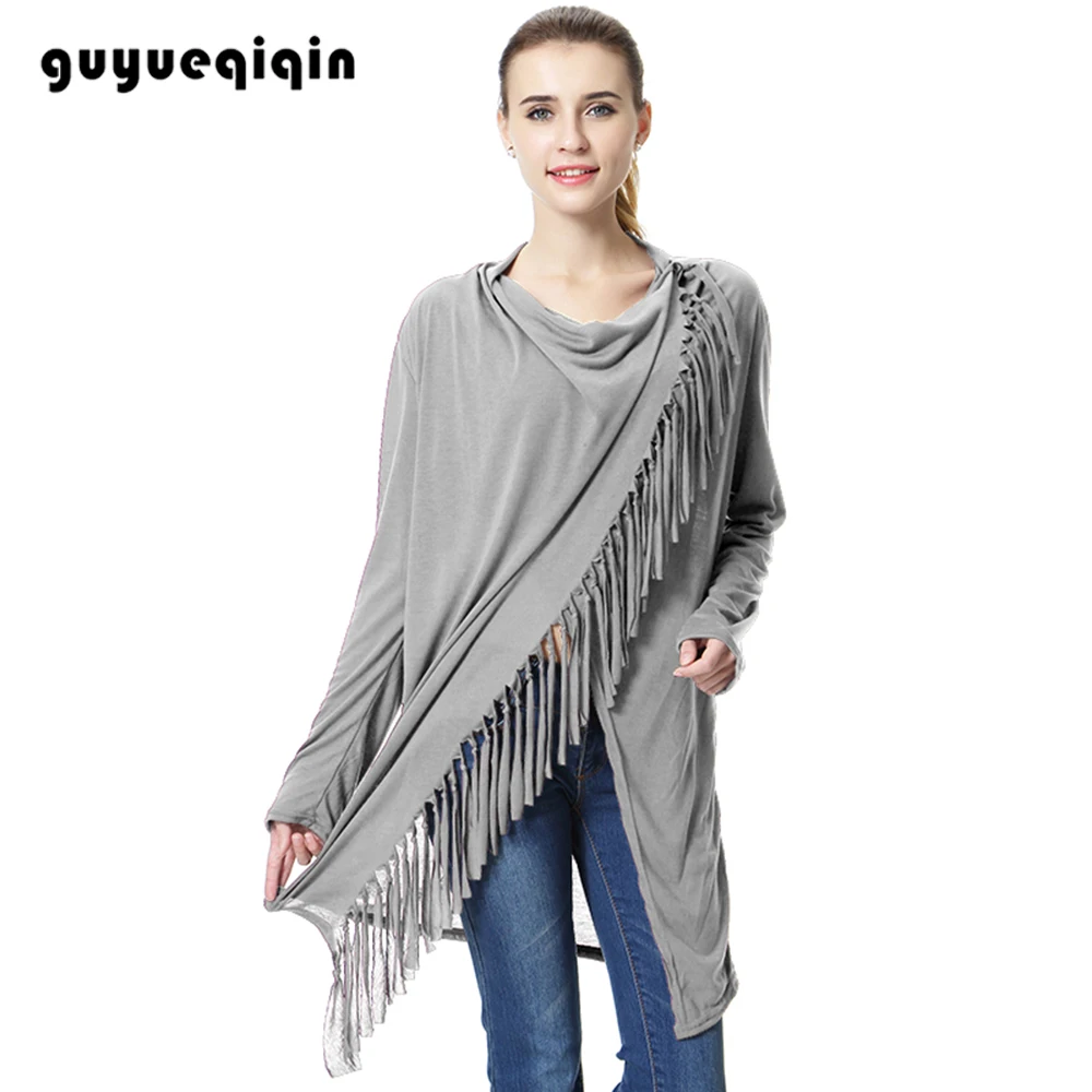 Женский кардиган пончо нестандартная накидка с кисточками пальто в