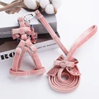 Розовый цветочный флокирующий ошейник для собак Со стразы, для маленьких собак, Розовая белая шлейка для питомцев, принцесса, кошка, удобная прогулка, Питбуль, Мопсы