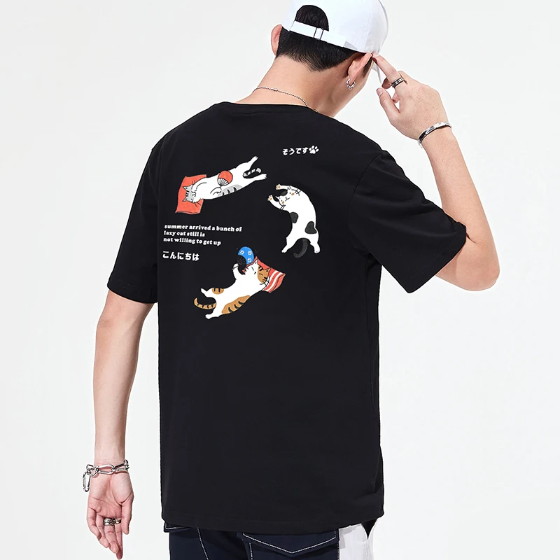 

Мужская хлопковая футболка с мультяшным принтом, свободная воздухопроницаемая футболка в стиле Харадзюку, лето 2021