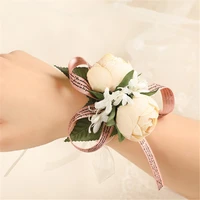wrist flower wedding bridesmaid hand flower double flower head simulation wrist decoration flower bride wrist flower