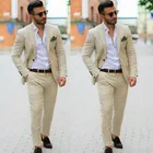 Свадебный костюм для мужчин 2020 цвета слоновой кости, хлопковый льняной летний пляжный костюм, смокинг для жениха, костюм-Bestman, индивидуальный Блейзер, 2 шт., пиджак и брюки