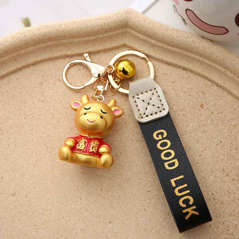 

Fashion Cartoon Auspicious Fortune Taurus Car Bag Keychain Accessories Year Of The Ox Zodiac Calf Doll Pendant Cute Couple