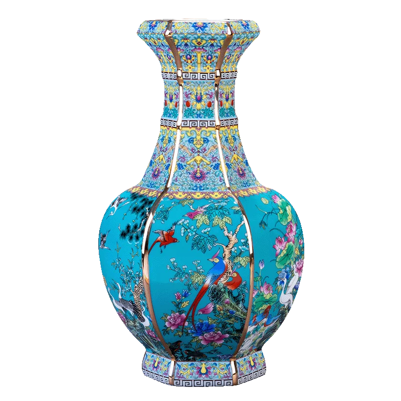 

Jingdezhen Ceramics Imitation Qianlong Vintage Vase Chinese Enamel Decoration Living Room Flower Arrangement Antique Shelf Decor
