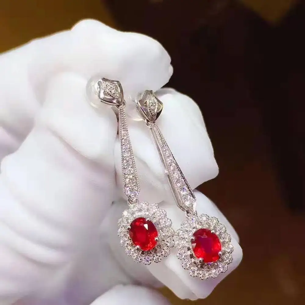 Женские серьги из серебра 925 пробы с натуральным Рубином|Серьги-подвески| |