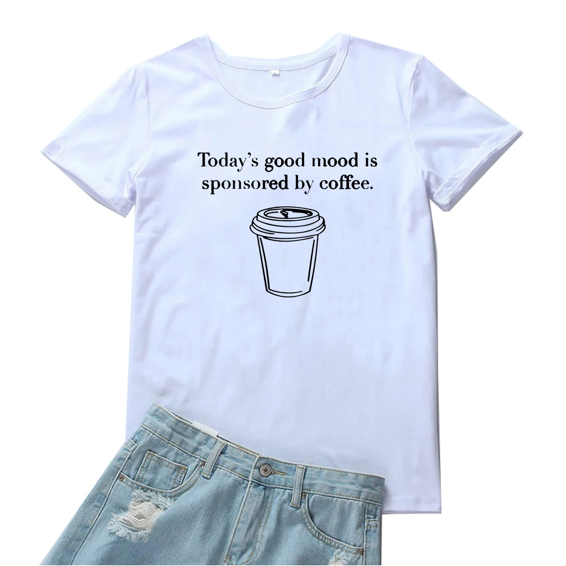 

Футболка женская с графическим принтом, модная рубашка с коротким рукавом, с принтом кофе, стимулирует Сегодняшнее настроение