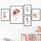 Цветочные балетные танцующие девушки котенок кролик мультфильм скандинавские плакаты и принты настенная Картина на холсте настенные картины для детской комнаты