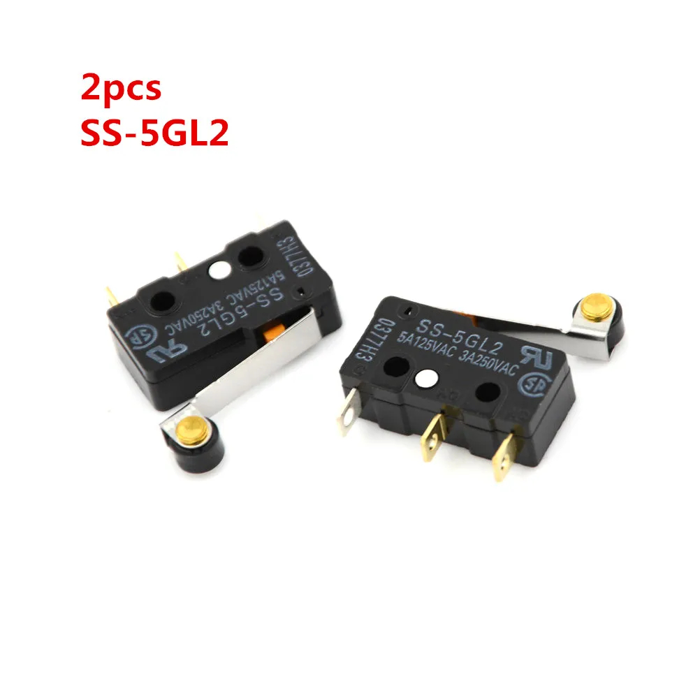 

2 Pcs Micro Switch Hinge Arm Roller Lever SS-5GL2 Hinge Roller Lever SPDT 3Pin Subminiature Basic Limlt Switch Home Tool