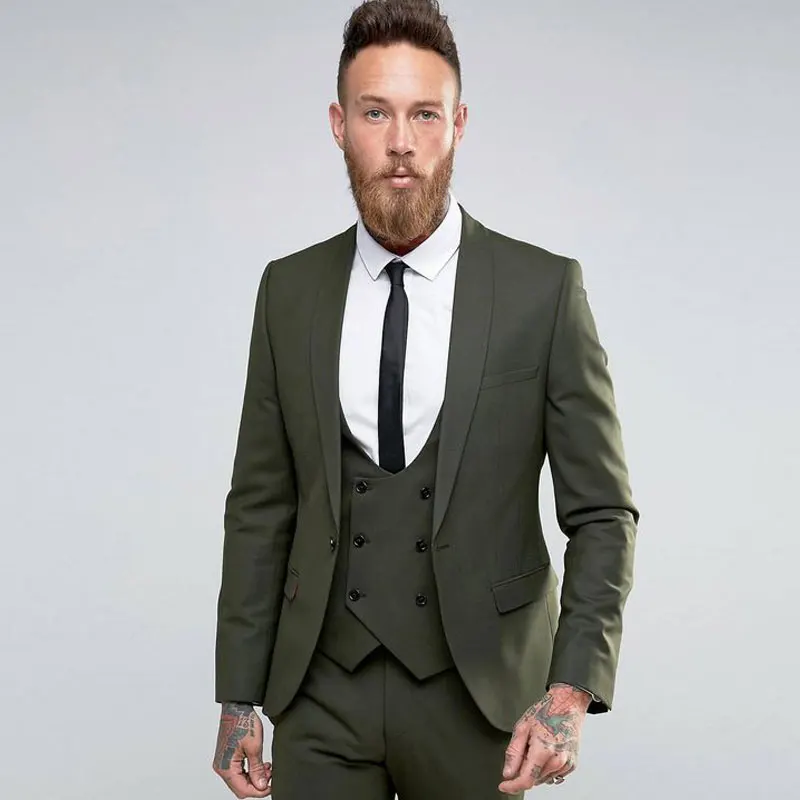 

Hunter Green One Button Men Suits Shawl Lapel Formal Tuxedos For Wedding Bridegroom Prom Blazers (Jacket+Pants+Vest)
