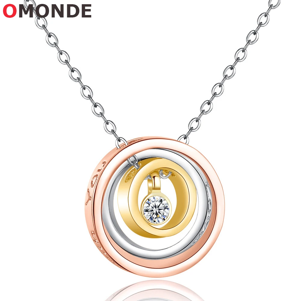 

Round Pendant Necklaces I Love You Mom Engraved Metal Cubic Zirconia Stone Link Chains for Women Present Mummy Mother's Day Gift