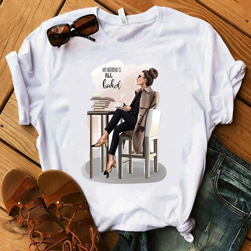 LUSLOS Super Girl Print T Shirt Women Tshirt Fashion Female White Tee Shirts Cute Kawaii Harajuku Vogue T-shirt Clothes | Женская одежда