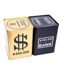 creative money boxes piggy bank metal gold coin box large adults cash box square piggy bank for paper money gift 365 days fp060