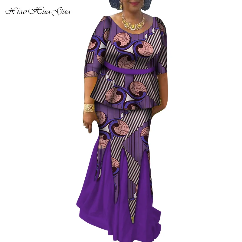 African Outfits 2 Pcs Set Women Clothes African Print Blouse and Long Skirts Women Ankara African Skirts Suits Set WY6488