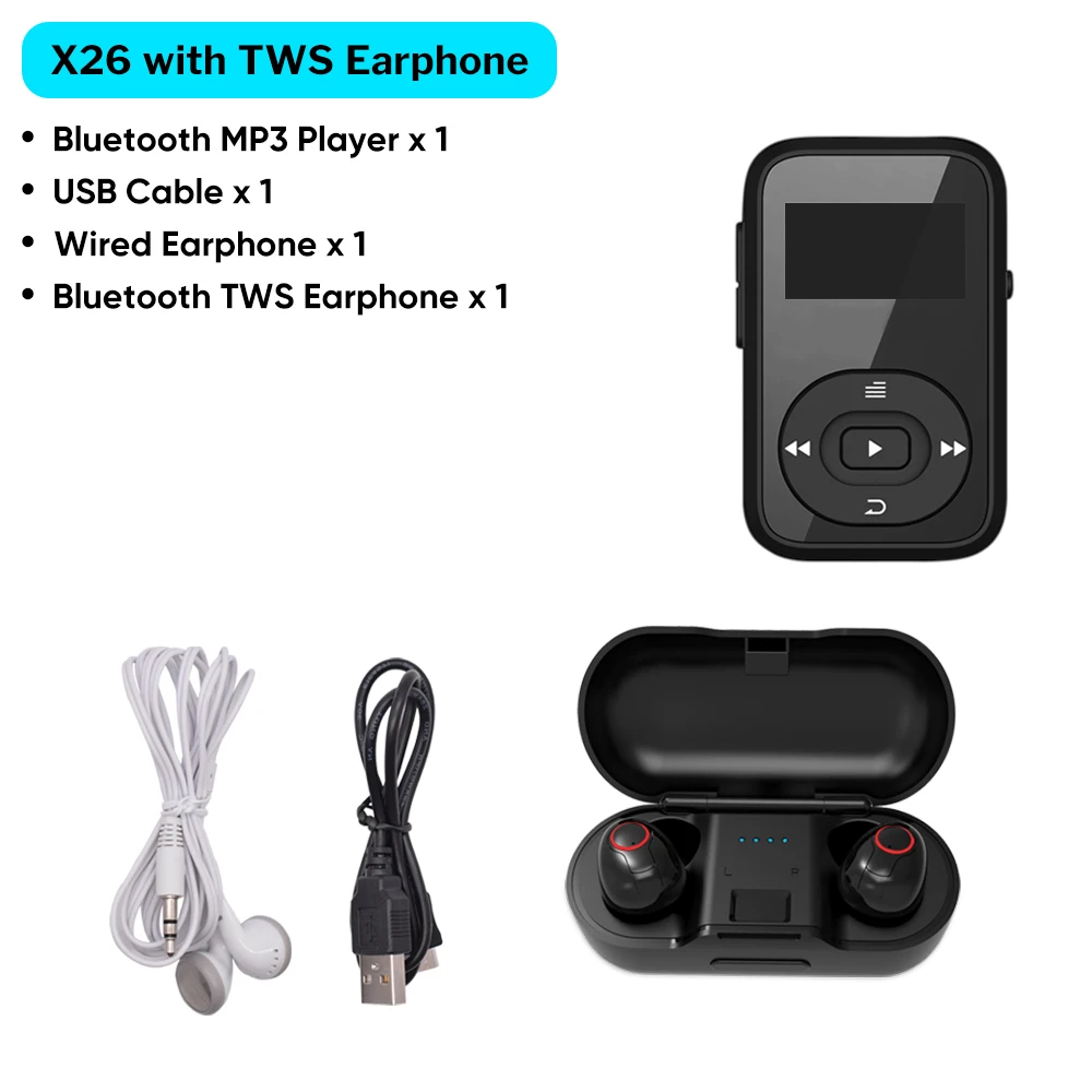 Deelife Спортивный MP3 плеер Bluetooth с зажимом, FM радио, повязка на руку, портативный мини MP 3, музыкальный плеер для бега, спортивный MP3-Player - Цвет: with BT Earphone