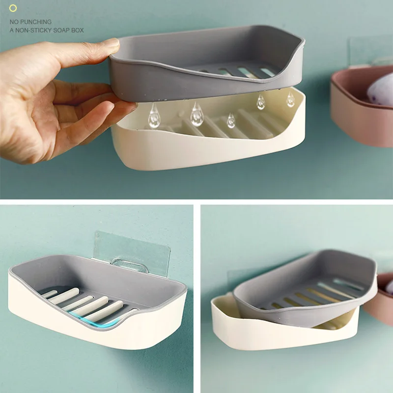 Двухслойный органайзер для мыла настенный держатель самоклеящиеся держатели