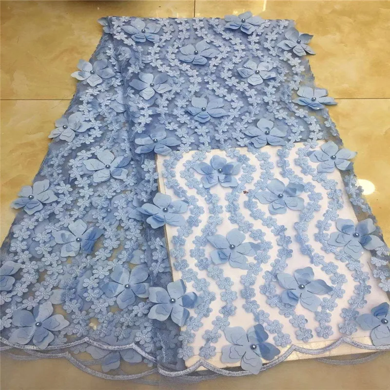 

Latest 3D Flowers Embroidered Tulle Lace Fabric with Beads African Fashion Tulle Lace Fabric for Women Party Dress