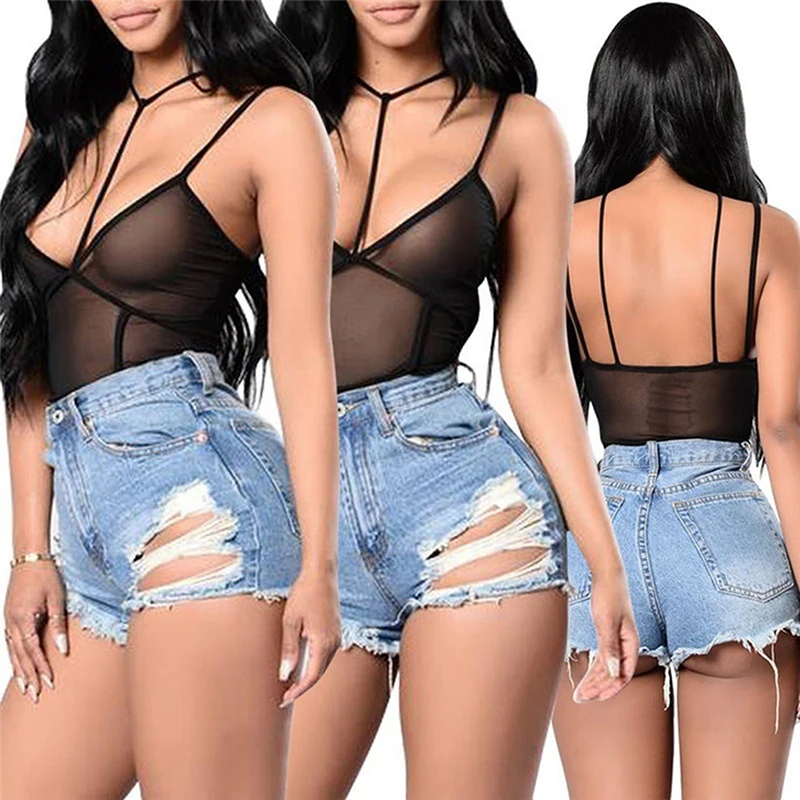 

Sexy Black Bodysuit Summer Women See-Through Mesh Bodycon Body Suits Sexy Transparent Night Out Party Bodysuits Rompers